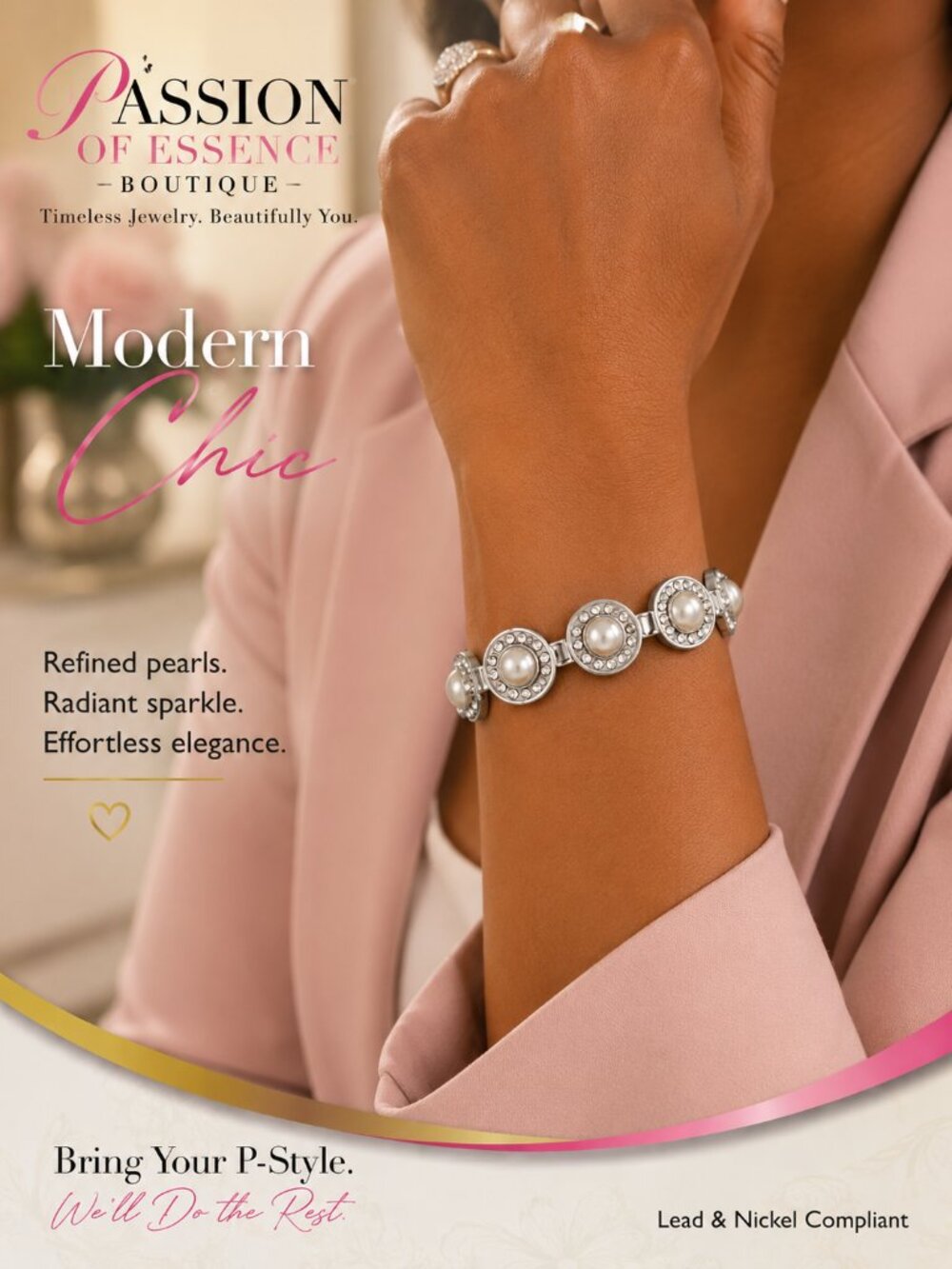 Pearl Glow Silver-Tone Statement Bracelet